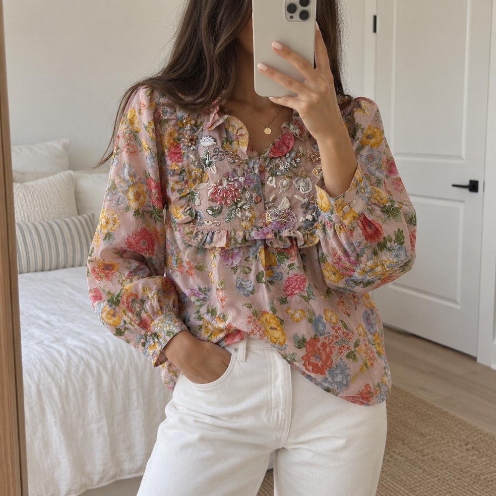 Leaves of Grass New York designer size 38 100 percent silk floral